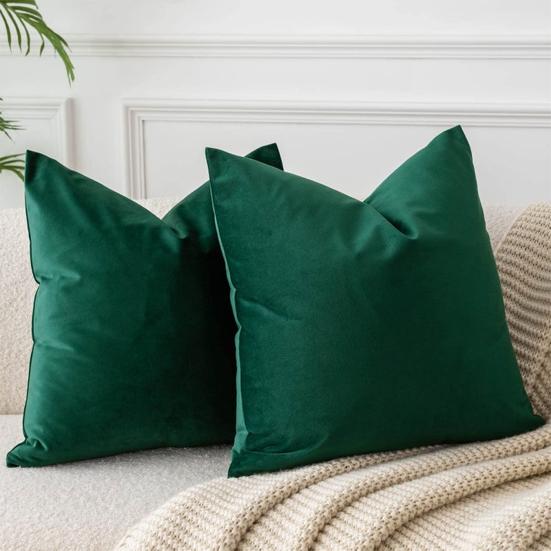 JUSPURBET Dark Green Throw Pillow Covers Set of 2 Decorative 26x26 Velvet Pillow Covers for Couch Sofa Bed Soft Cushion Covers Cases with Invisible Zipper for Living Room Home Decor - Image 1
